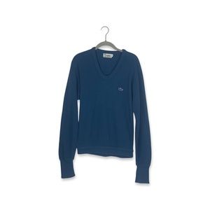 VINTAGE 1960's Izod Lacoste Blue V-Neck Long Sleeve Grandpa Sweater